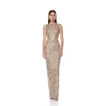 Bronx and Banco Silver Violet Silver Maxi Dress  a harmonious blend of structured elegance and timeless sophistication