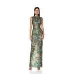 Bronx and Banco Green Violet Teal Maxi Dress  a harmonious blend of structured elegance and timeless sophistication