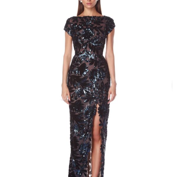 Bronx and Banco Red Zinna Embroidered Maxi Dress  a harmonious blend of structured elegance and timeless sophistication.