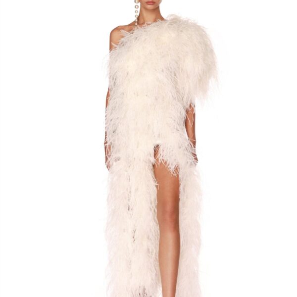 Bronx and Banco Ivory Zoia Blanc Gown  a harmonious blend of structured elegance and timeless sophistication.