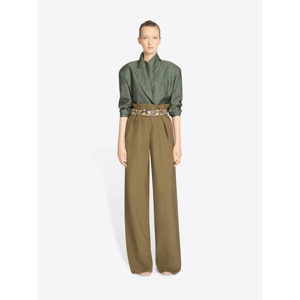 in wool mohair twill.