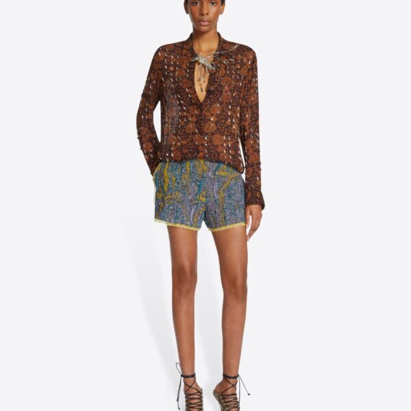 with Archive 1997 Jacquard print and all-over sequin embroidery.