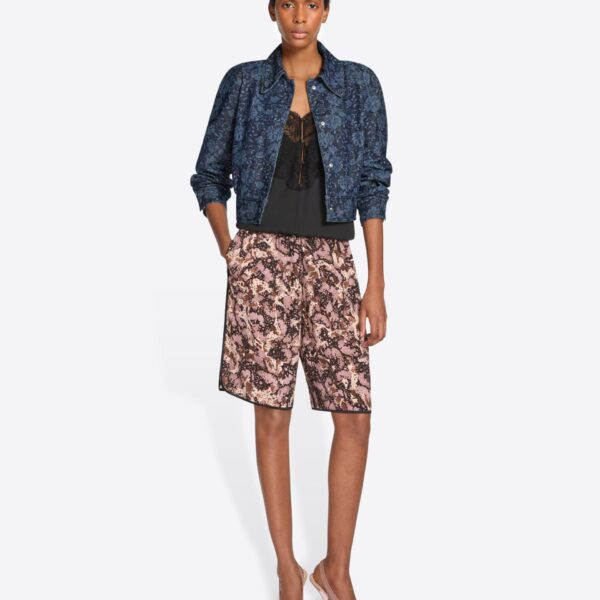 in laser printed denim.