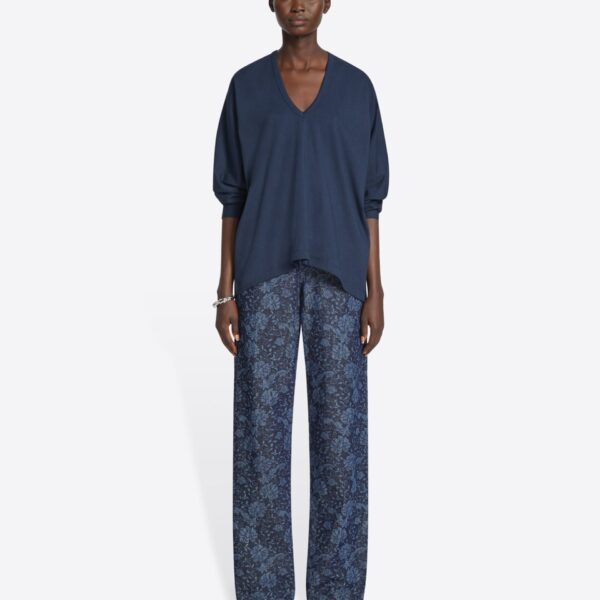 in laser printed denim.