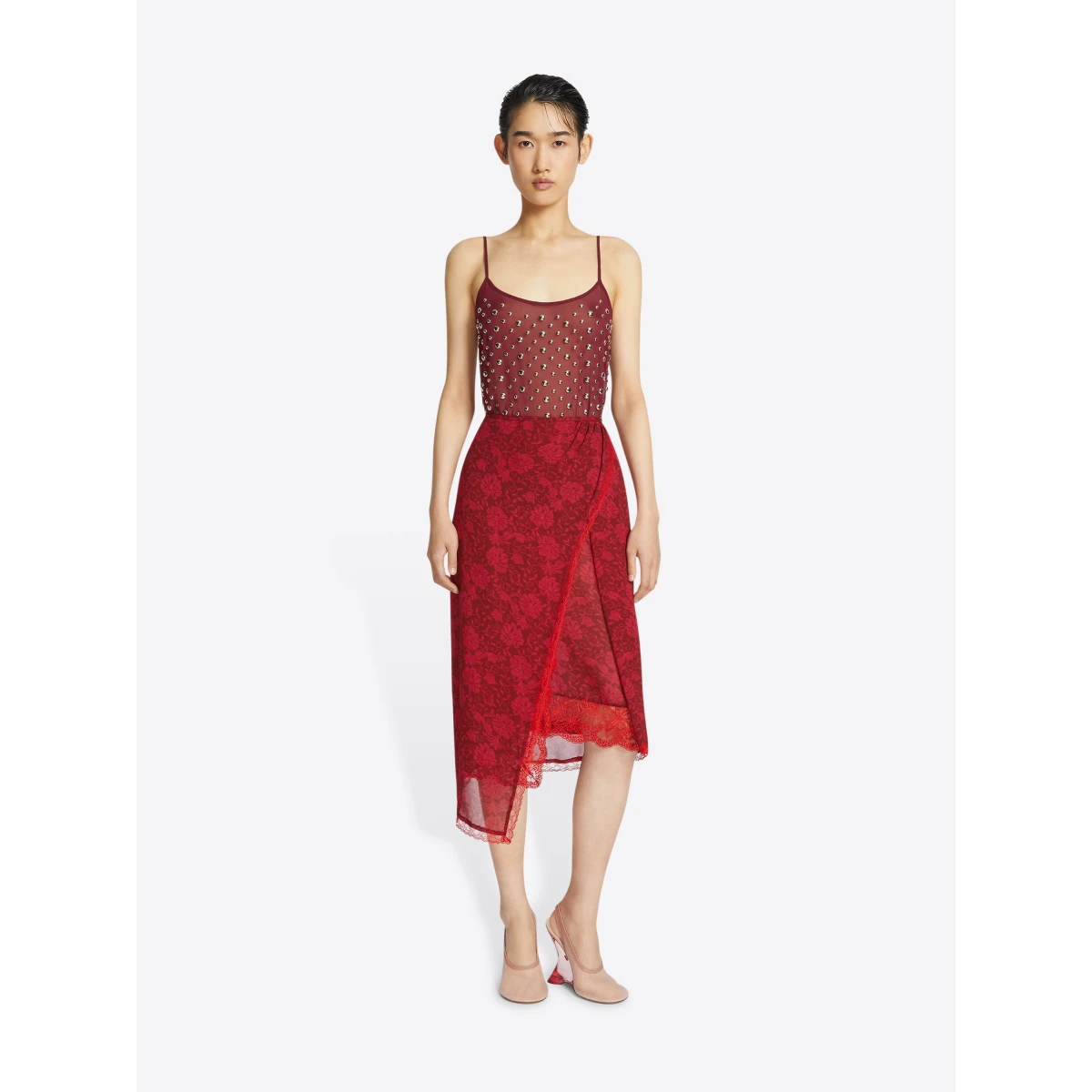 with lace trim and Archive 1997 jacquard print.