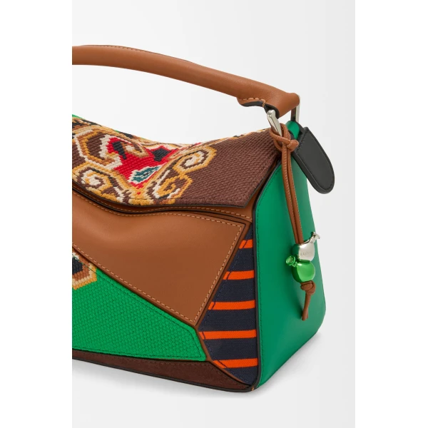LOEWE Puzzle 10 Patchwork re-edition bag in calfskin, suede and canvas, view 3