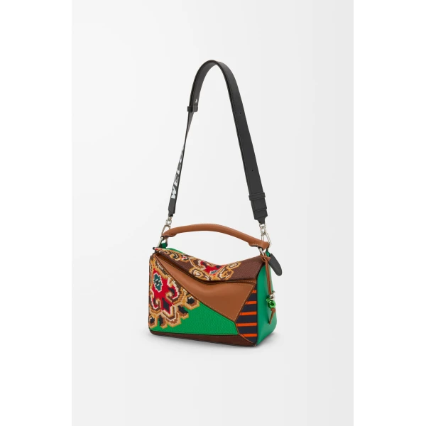 LOEWE Puzzle 10 Patchwork re-edition bag in calfskin, suede and canvas, view 7
