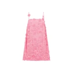 Leo Lin Fifi pink lace mini dress with bell sleeves and floral embroidery — shop feminine designer looks at Coveti