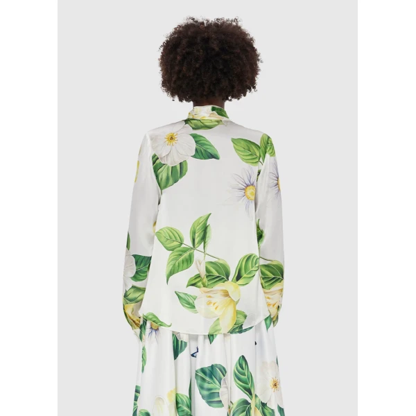 one can almost feel the sensation of sunshine through the fabric. - Tie Neck Silk Blouse - Joie Print in Snow from Coveti