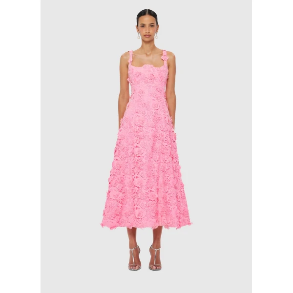 Leo Lin Odette Lace Midi Dress – Bubblegum, view 2