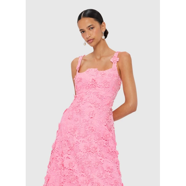 Leo Lin Odette Lace Midi Dress – Bubblegum, view 5