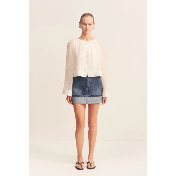 Shona Joy Boyd Cuffed Mini Skirt – Vintage Blue, view 2