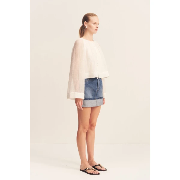 Shona Joy Boyd Cuffed Mini Skirt – Vintage Blue, view 3