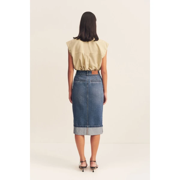 Boyd Split Front Pencil Midi Skirt - Vintage Blue - Image 5