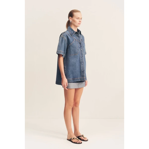 Shona Joy Boyd Cuffed Mini Skirt – Vintage Blue, view 5