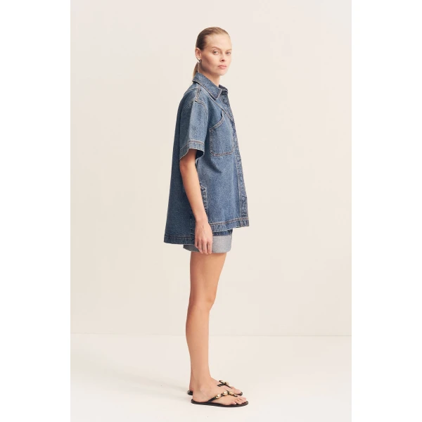Shona Joy Boyd Cuffed Mini Skirt – Vintage Blue, view 6