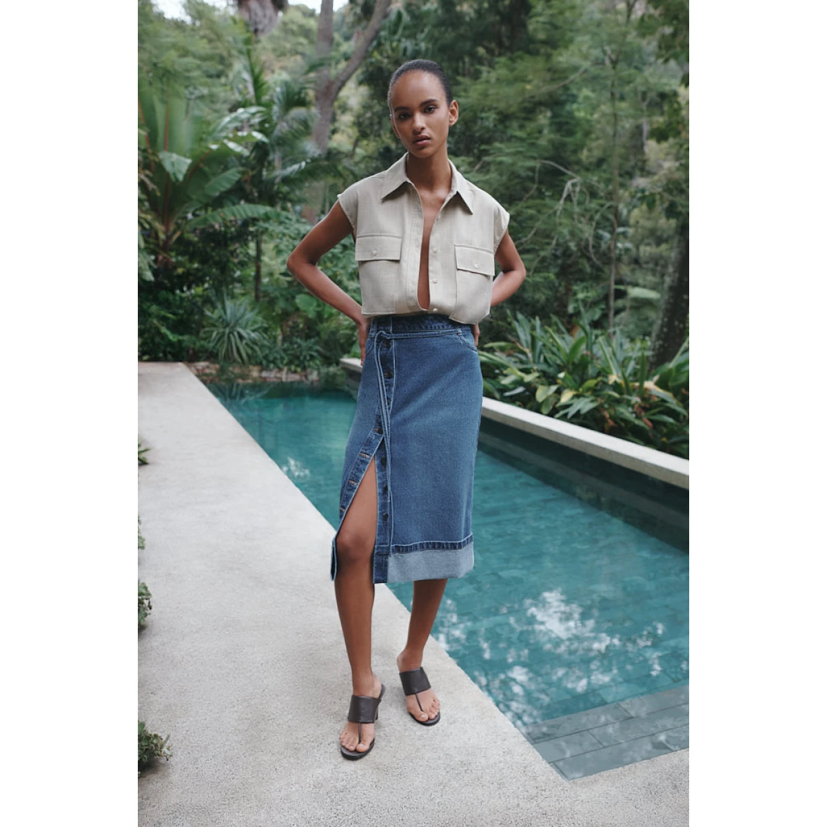 Boyd Split Front Pencil Midi Skirt - Vintage Blue - Image 6
