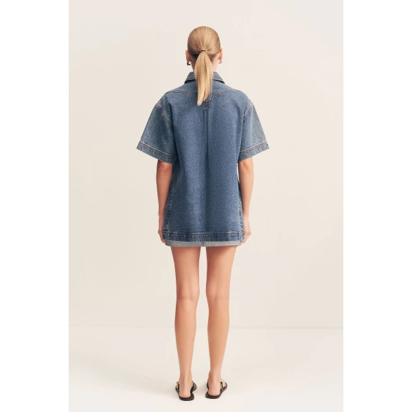 Shona Joy Boyd Cuffed Mini Skirt – Vintage Blue, view 7