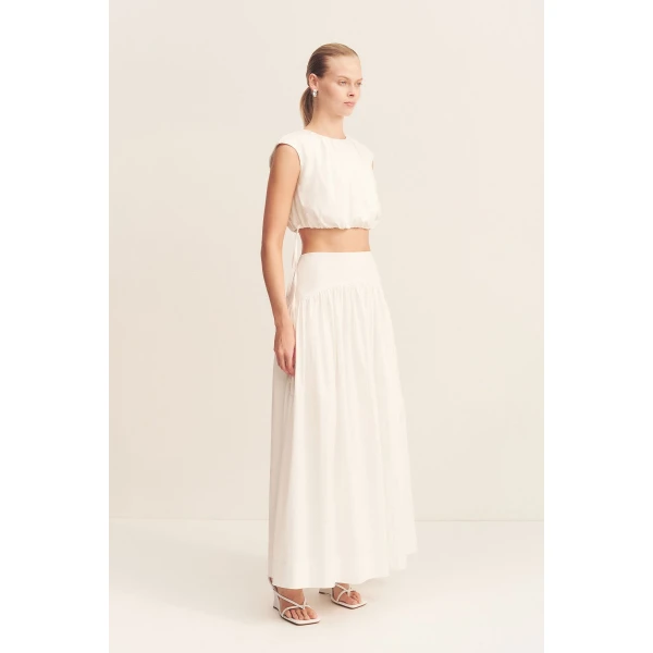 Campbell Gathered Maxi Skirt - Ivory - Image 3