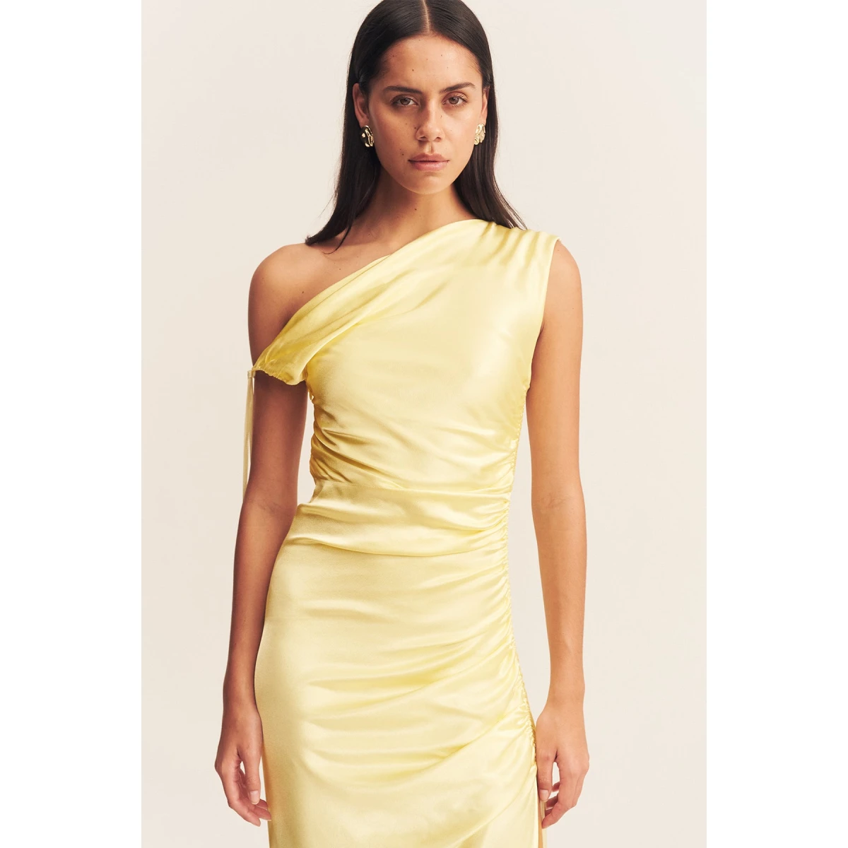 La Lune Gathered Maxi Dress - Lemon - Image 3