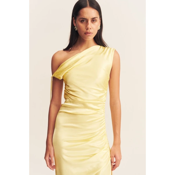 La Lune Gathered Maxi Dress - Lemon - Image 3