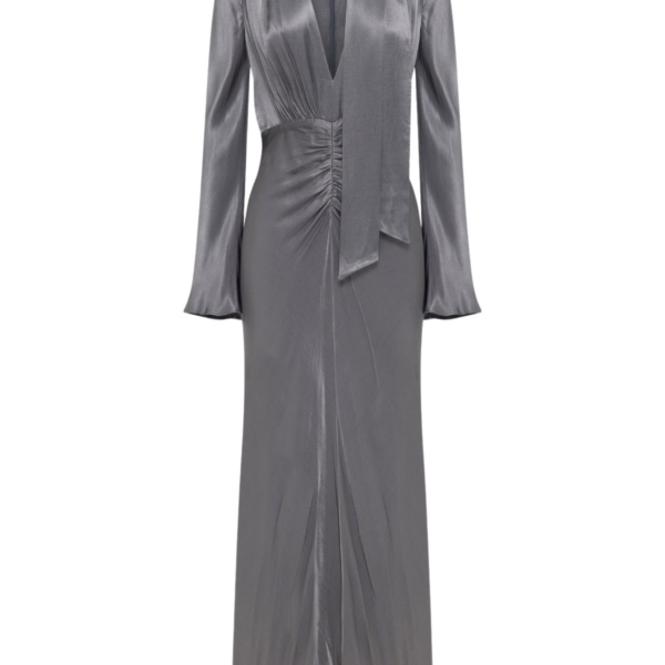 La Lune Plunged Long Sleeve Maxi Dress - Graphite