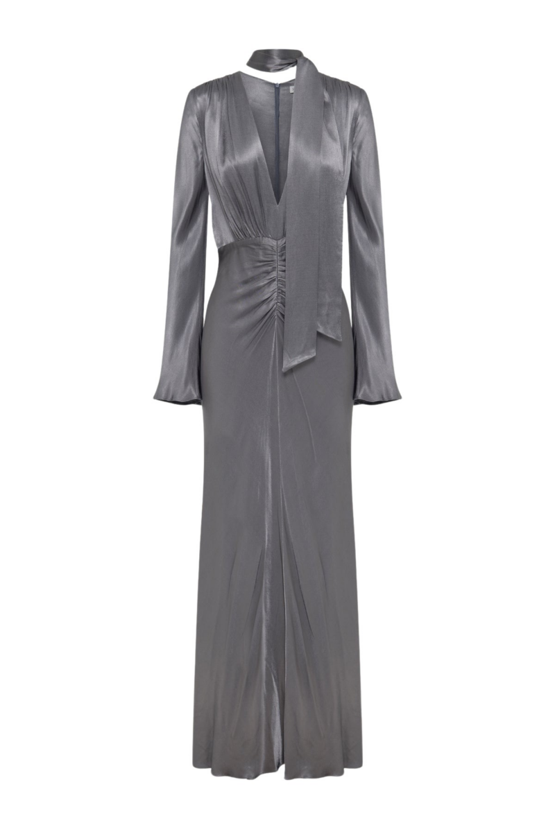 La Lune Plunged Long Sleeve Maxi Dress - Graphite - Image 1