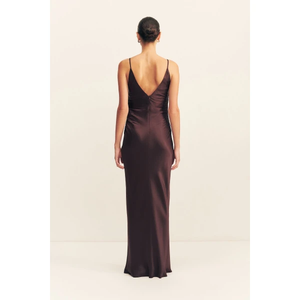 La Lune High Neck Ruched Maxi Dress - Espresso - Image 5