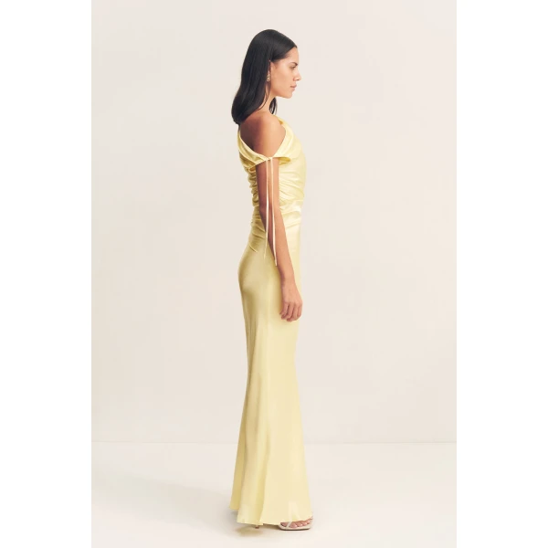 La Lune Gathered Maxi Dress - Lemon - Image 5