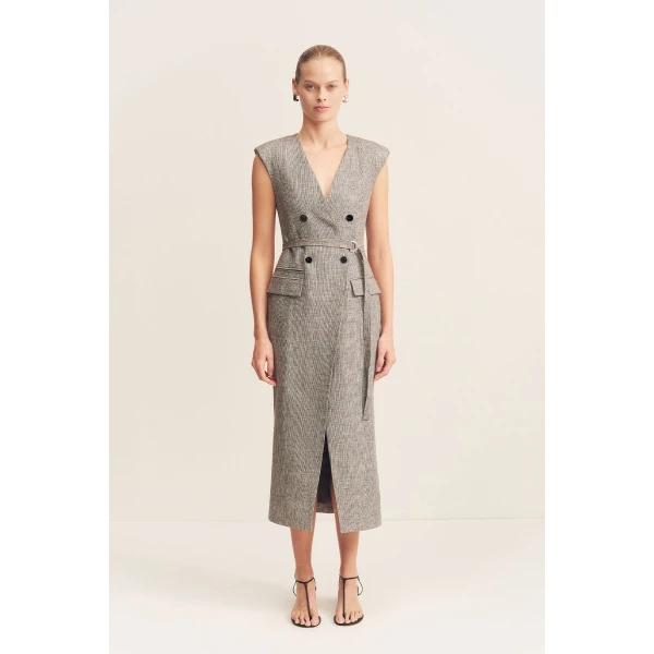 Shona Joy Linen Midi Dress  Garden Party with relaxed fit and minimalist silhouette for Minimalist Fashion or Elegant Day Clothing