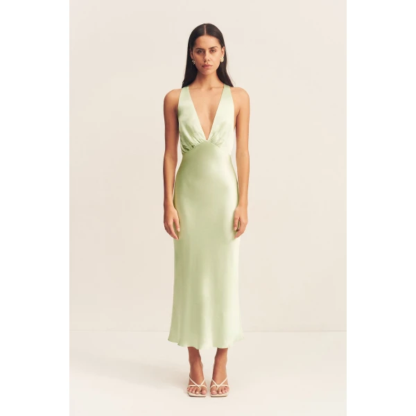 Shona Joy Satin Dress Midi Dress  Garden Party with relaxed fit and minimalist silhouette for Minimalist Fashion or Elegant Day Clothing