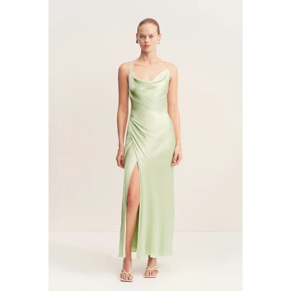 Shona Joy Satin Dress Midi Dress  Garden Party with relaxed fit and minimalist silhouette for Minimalist Fashion or Elegant Day Clothing