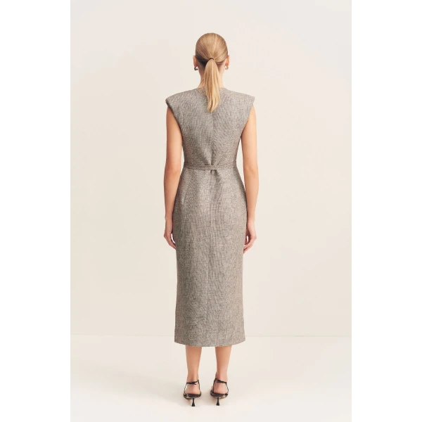 Shona Joy Linen Midi Dress  Garden Party with relaxed fit and minimalist silhouette for Minimalist Fashion or Elegant Day Clothing