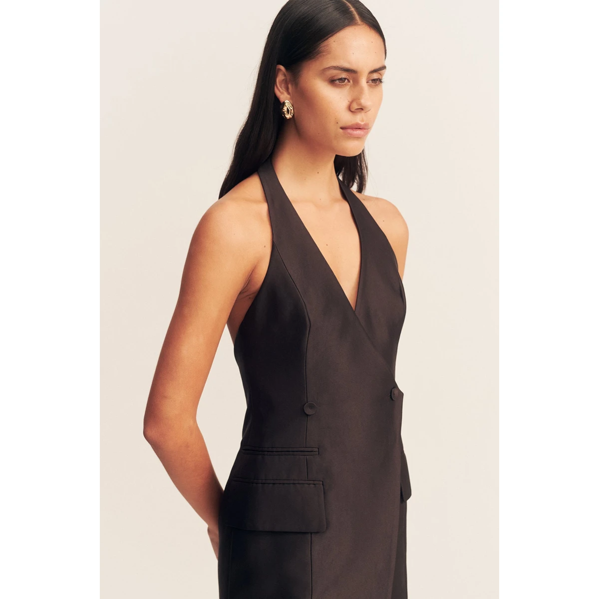 Otis Tailored Wrap Mini Dress - Black - Image 3