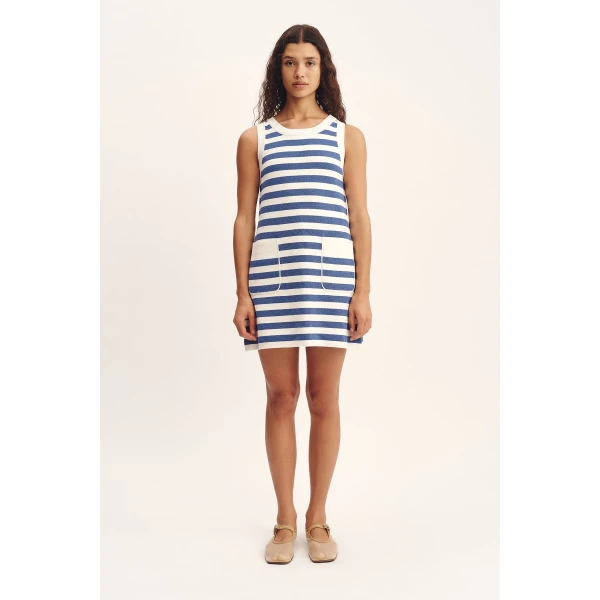 Posse Ari Mini Dress - Blue Stripe – sustainable Dresses in Blue from Australian designer at Coveti.