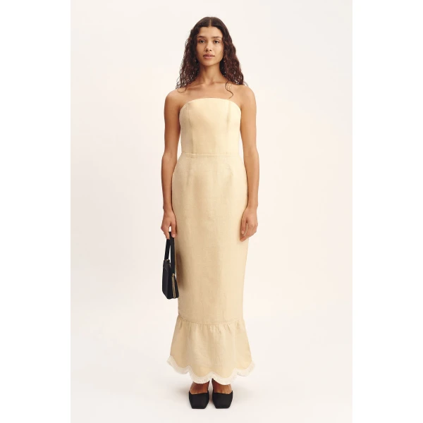 Posse Essie Strapless Dress - Dusty Citron – sustainable Dresses in Yellow from Australian designer at Coveti.