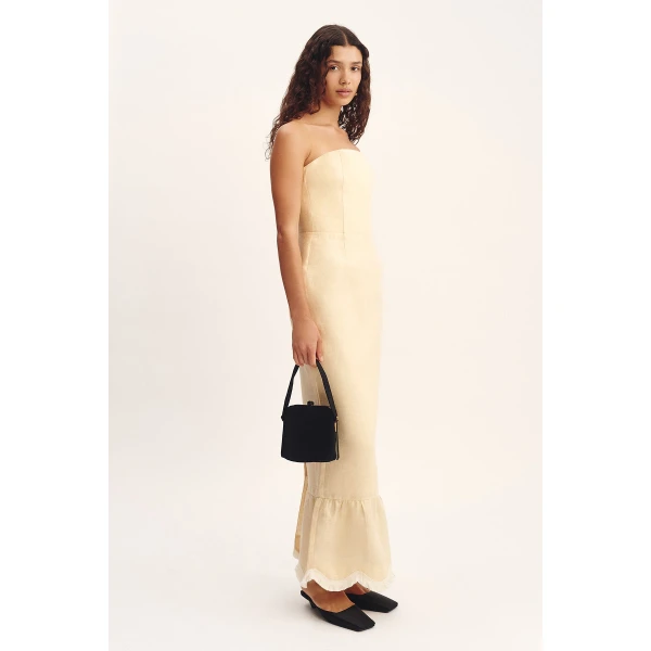 Posse Essie Strapless Dress - Dusty Citron – sustainable Dresses in Yellow from Australian designer at Coveti.