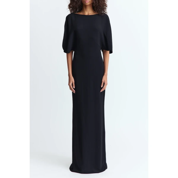 floor length silhouette cut from smooth crepe