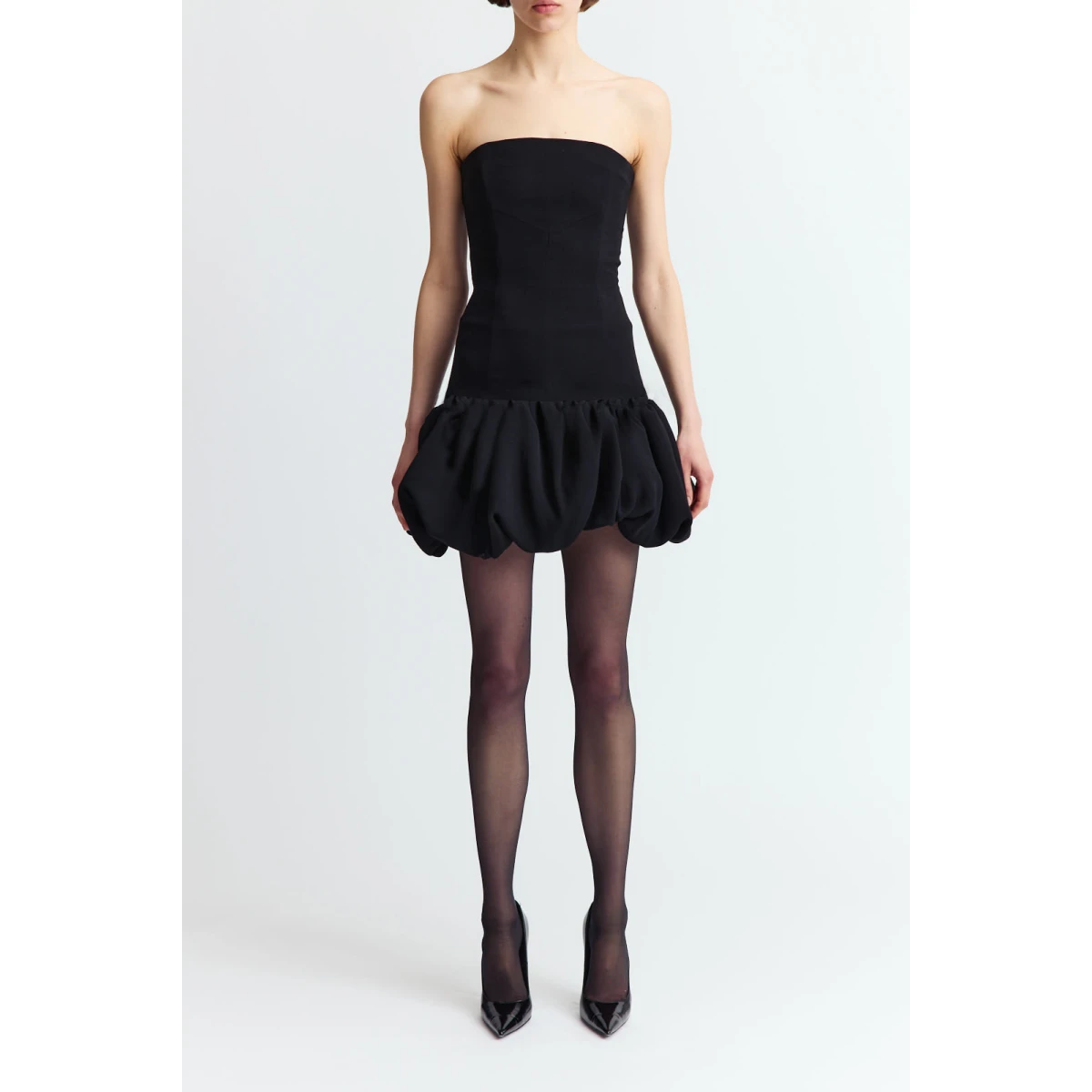 sculpted silhouette in smooth crepe