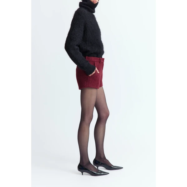 16Arlington Red Shorts with The Inga Short is crafted from rich burgundy bouclé