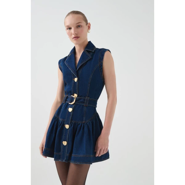 Elena Belted Denim Mini Dress