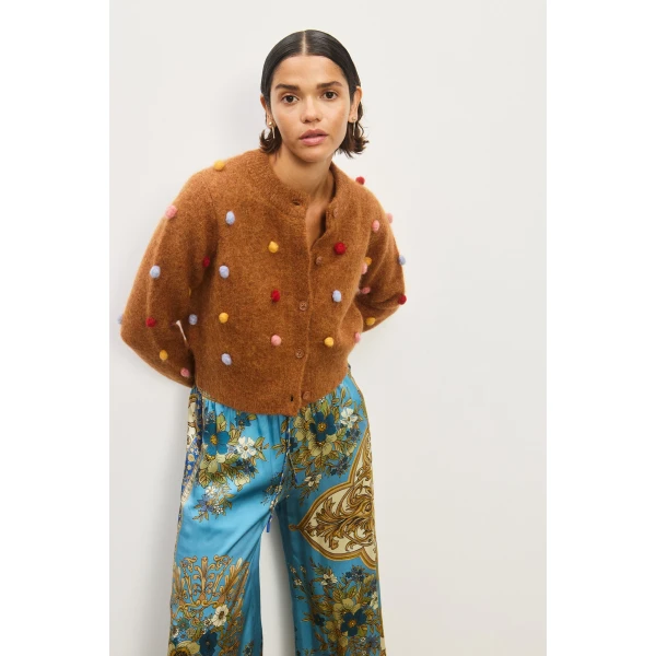Alemais Elia Tobacco Cropped Cardigan — designer powerwear from Coveti