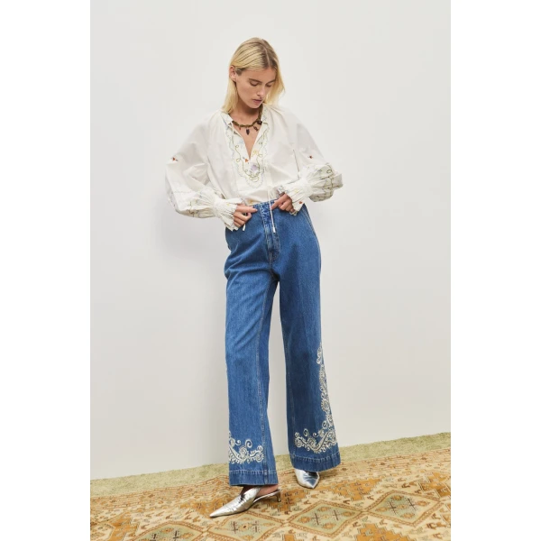 Alemais Contemporary Wardrobe Top Giulia Embroidered Blouse — designer powerwear from Coveti