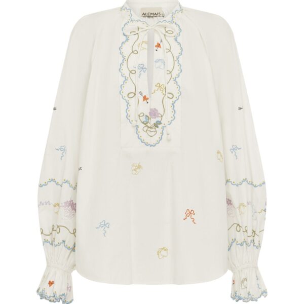 Alemais Contemporary Wardrobe Top Giulia Embroidered Blouse — designer powerwear from Coveti