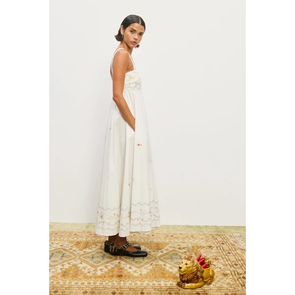 Alemais Contemporary Wardrobe Dress_Midi Giulia Embroidered Sundress — designer powerwear from Coveti