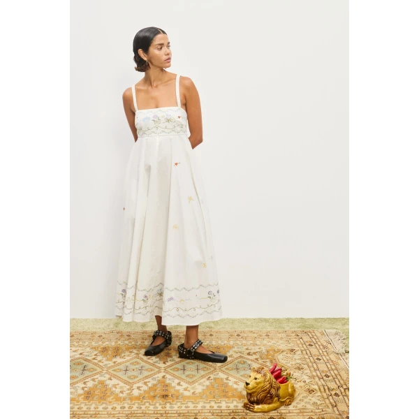 Alemais Contemporary Wardrobe Dress_Midi Giulia Embroidered Sundress — designer powerwear from Coveti