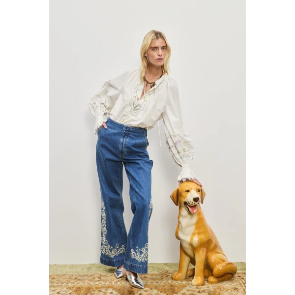 Alemais Contemporary Wardrobe Pant Jacones Flare Denim Jean — designer powerwear from Coveti