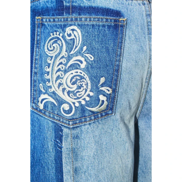 Alemais Contemporary Wardrobe Pant Jacones Spliced Denim Jean — designer powerwear from Coveti