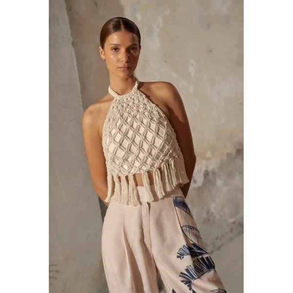 Andres Otalora luxury designer Top with bold silhouette in linen