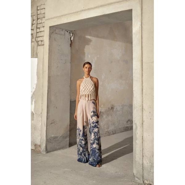 Andres Otalora luxury designer Top with bold silhouette in linen